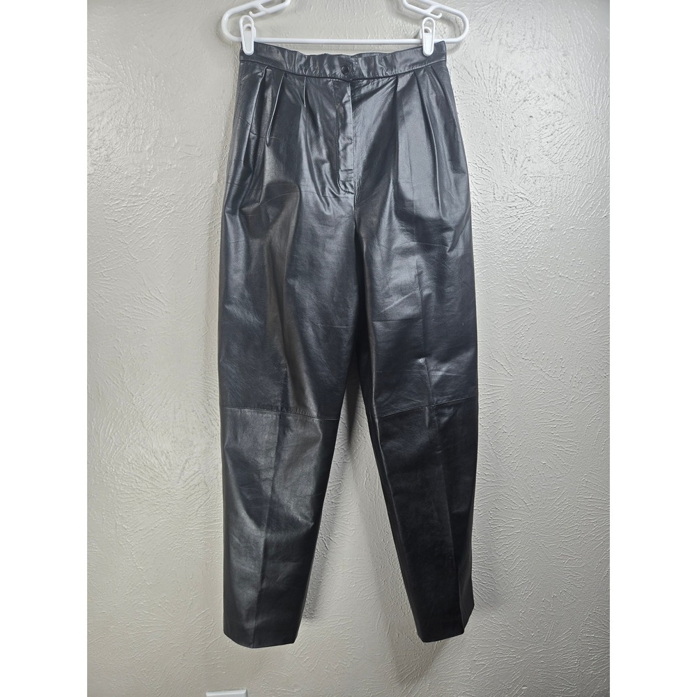 VTG Neiman Marcus Black Leather Pant 8 High Rise Pleated Tapered Moto Biker Punk